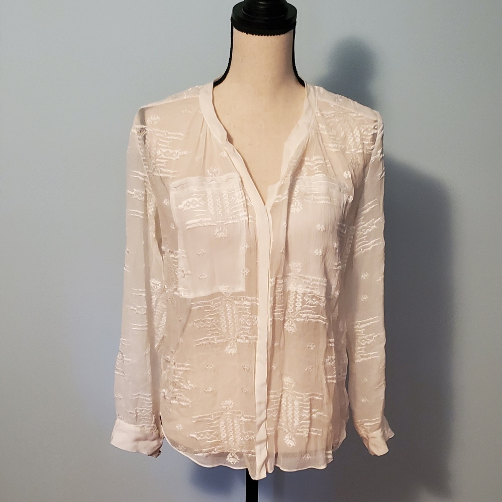 Rebecca Taylor Sheer Tribal White Silk Blouse